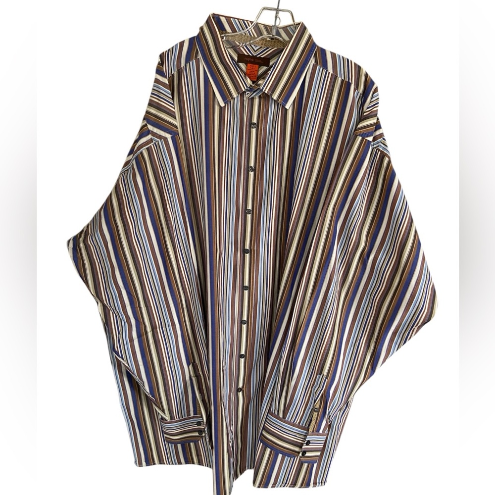 Nyne New You New Energy men’s vintage long sleeve striped button down shirt, 4XL